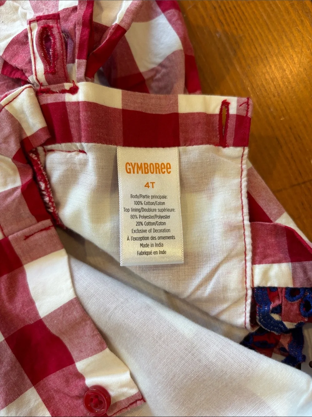 NWT Gymboree Red & White Gingham Dress w/Blue Eyelet Embroidered Trim Girls 4T